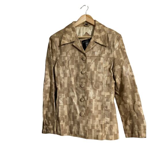 Michael Hoban North Beach Vintage Leather Patterned Jacket Size 8 - Picture 1 of 10